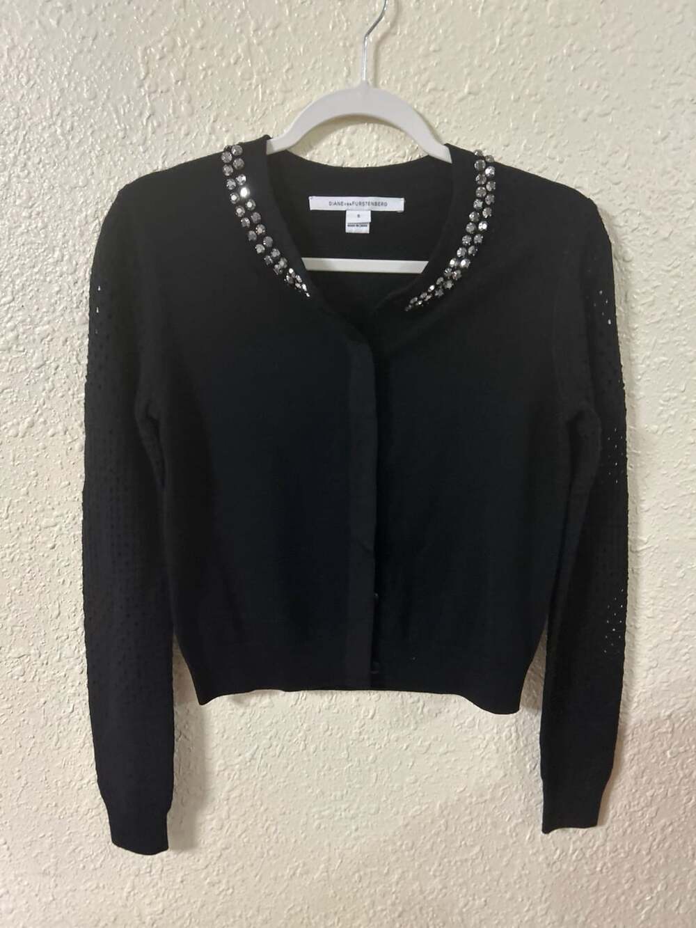 Diane von Furstenberg Jewel Embellished Cardigan Size S Black